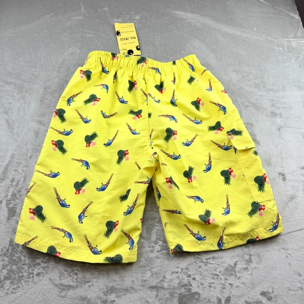 The‎ Image Men's Large Yellow Tropical Parrot Pineapple Swim Trunks Cargo Shorts